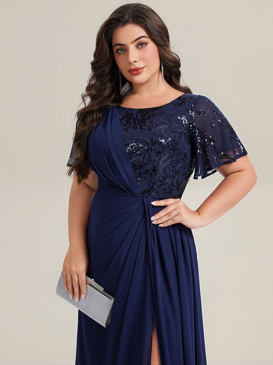 Plus Size Flowing Ribbons Chiffon Dress #color_Navy Blue