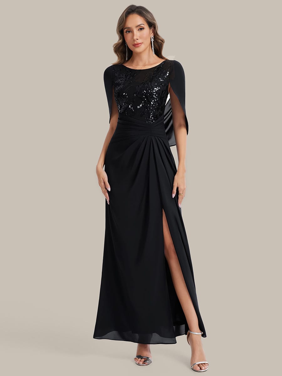 See-through Chiffon Sleeveless Dress #color_Black