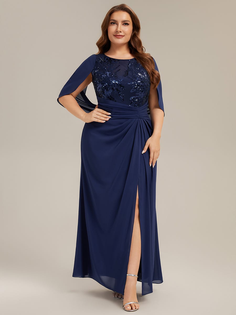 See-through Chiffon Sleeveless Dress #color_Navy Blue