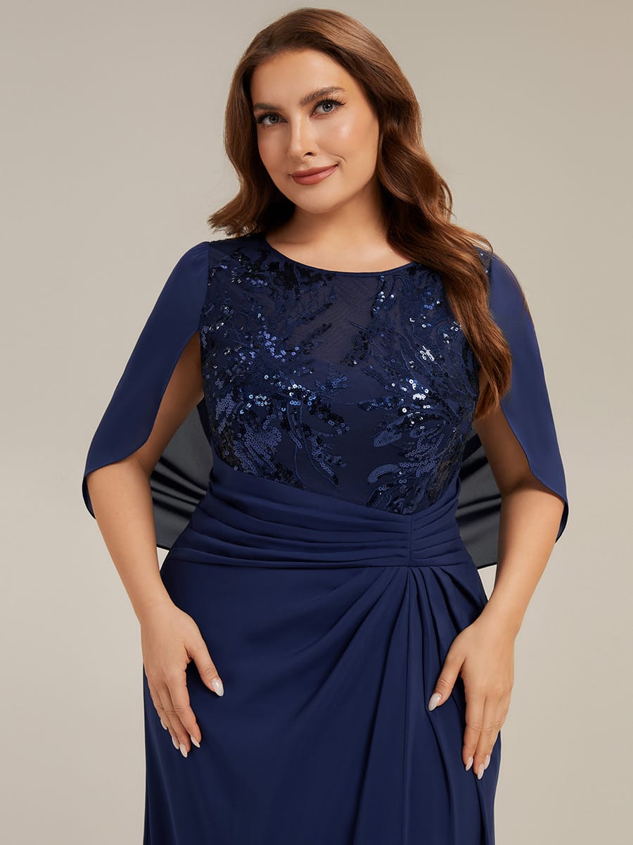 See-through Chiffon Sleeveless Dress #color_Navy Blue