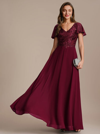 Applique Sequin Ruffle Sleeve Dress