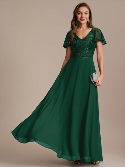 Applique Sequin Ruffle Sleeve Dress