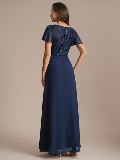 Applique Sequin Ruffle Sleeve Dress