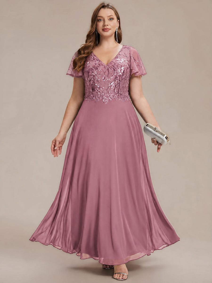 Applique Sequin Ruffle Sleeve Dress #color_Purple Orchid