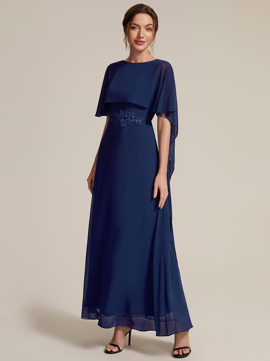 a line mother of the bride dresses uk Evening Gowns With Sleeves Elegant Multiway Chiffon Cape Sleeve Maxi summer mother of the bride dresses Color:Heathered Cream Light Blue Maxi Dress style_sleeveless