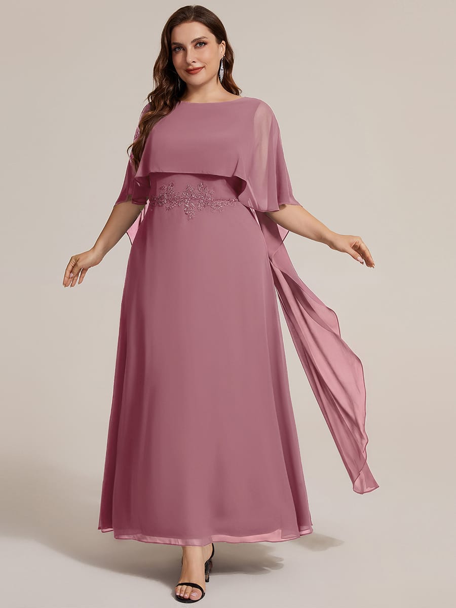 Chiffon Cape Sleeve A-line Dress #color_Purple Orchid