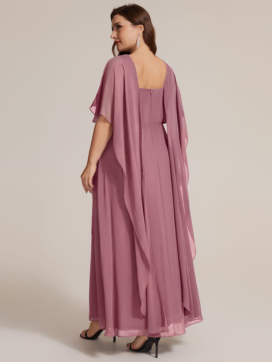 Chiffon Cape Sleeve A-line Dress #color_Purple Orchid