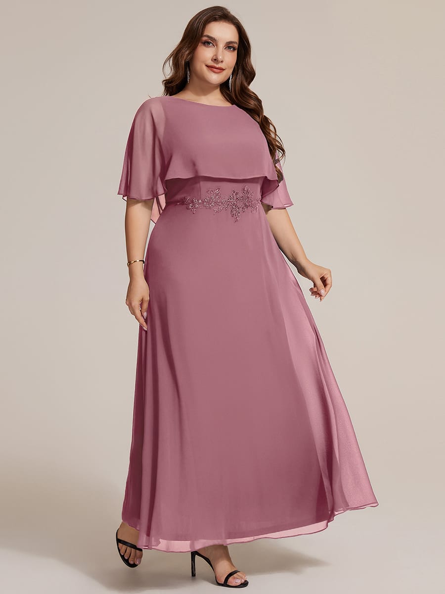 Chiffon Cape Sleeve A-line Dress #color_Purple Orchid