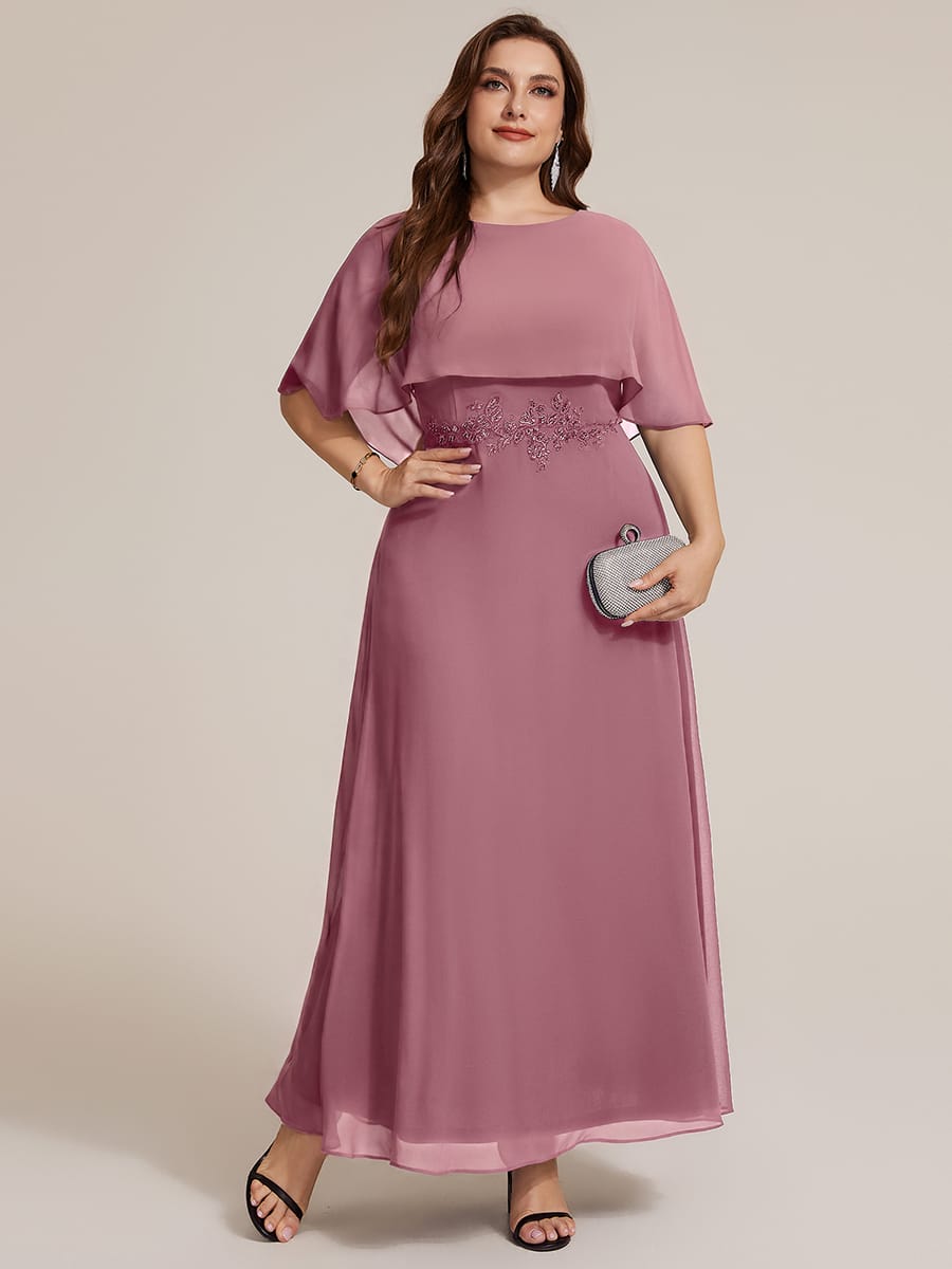 Chiffon Cape Sleeve A-line Dress #color_Purple Orchid