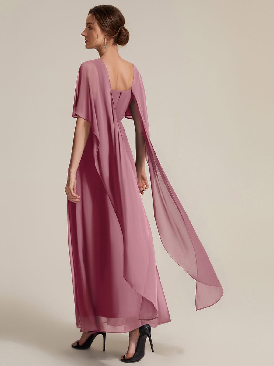 Chiffon Cape Sleeve A-line Dress #color_Purple Orchid