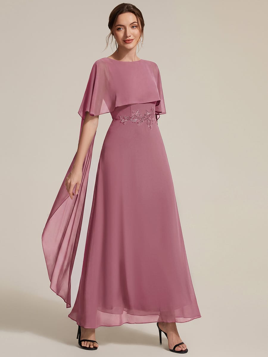 Chiffon Cape Sleeve A-line Dress #color_Purple Orchid