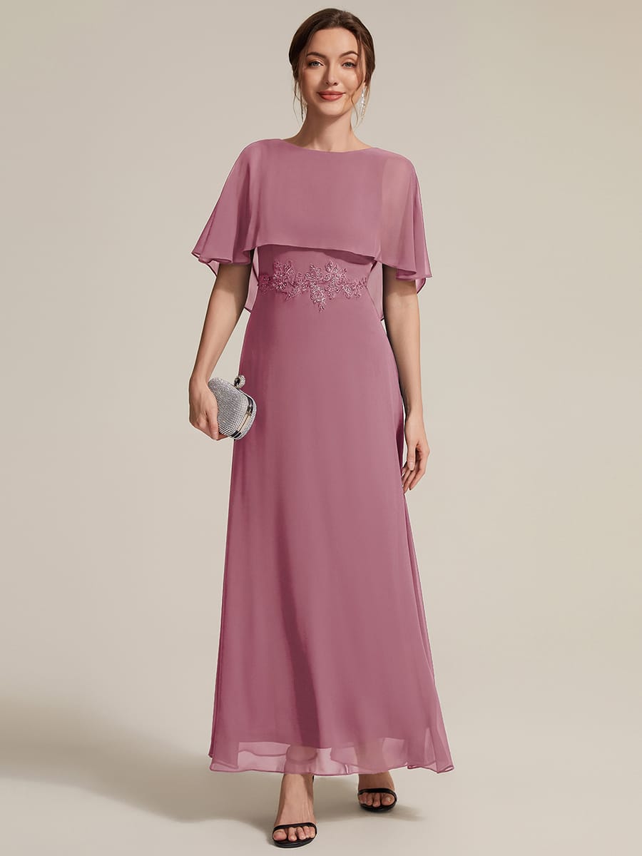 Chiffon Cape Sleeve A-line Dress #color_Purple Orchid