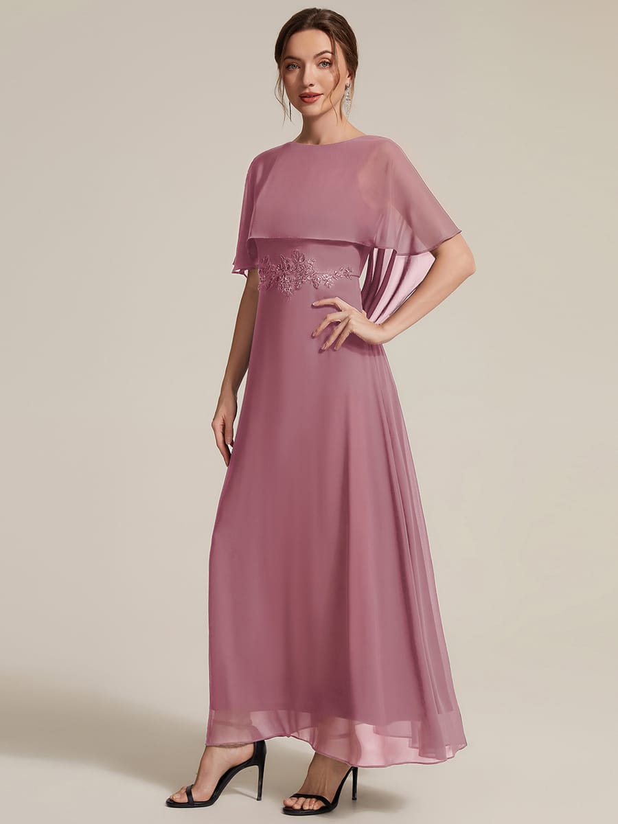 Chiffon Cape Sleeve A-line Dress #color_Purple Orchid
