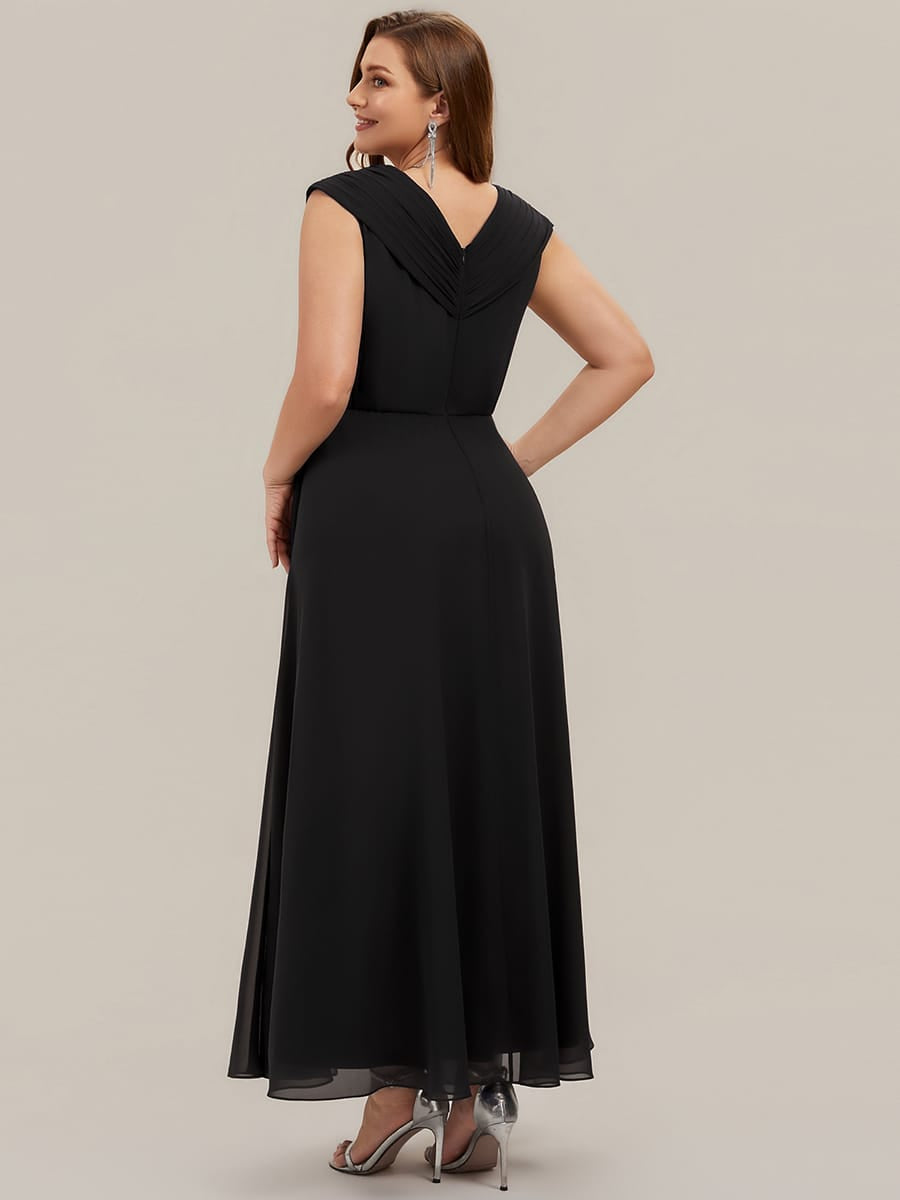 Flowing Ribbons Chiffon Cap Sleeve Dress #color_Black
