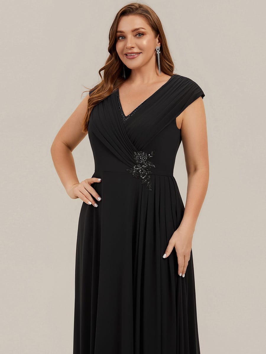 Flowing Ribbons Chiffon Cap Sleeve Dress #color_Black