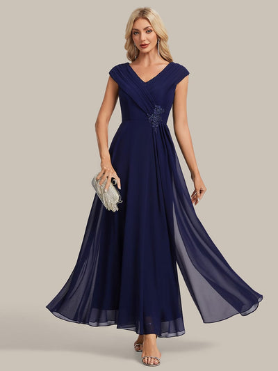 Floral Applique Chiffon A Line Maxi Dress