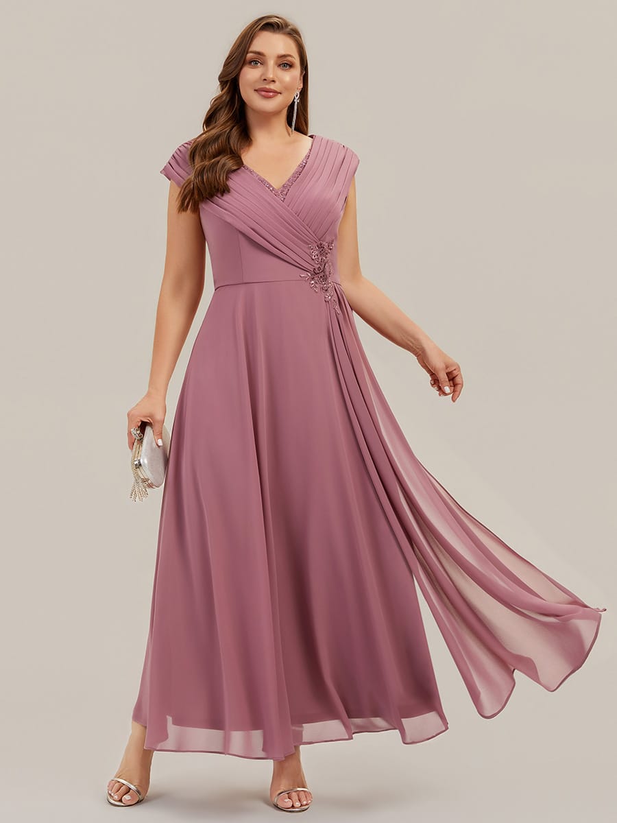 Flowing Ribbons Chiffon Cap Sleeve Dress #color_Purple Orchid