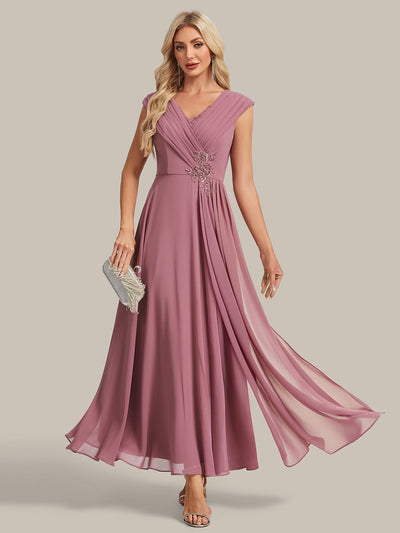 Floral Applique Chiffon A Line Maxi Dress