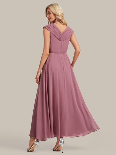 Flowing Ribbons Chiffon Cap Sleeve Dress #color_Purple Orchid