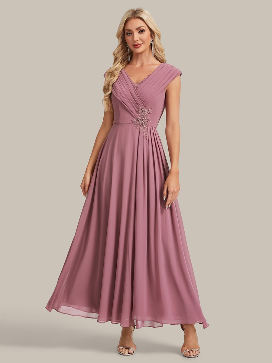 Flowing Ribbons Chiffon Cap Sleeve Dress #color_Purple Orchid