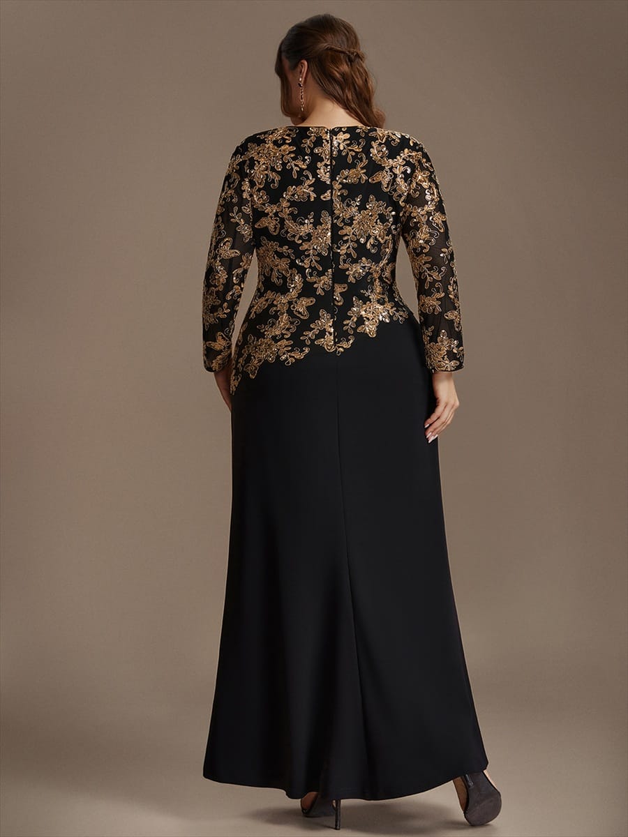 Sequin Fitted Sleeve Bodycon Dress #color_Black & Gold