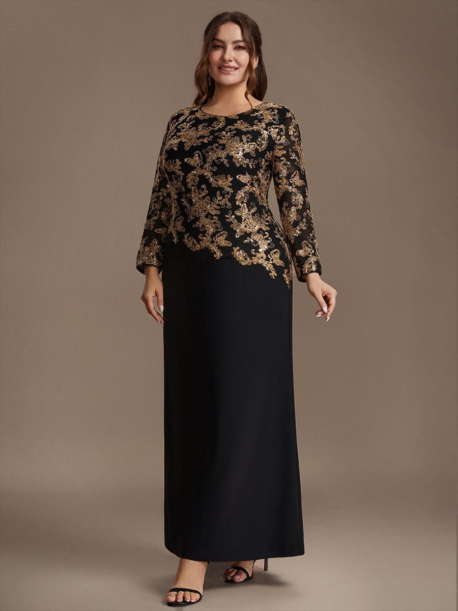 Sequin Fitted Sleeve Bodycon Dress #color_Black & Gold