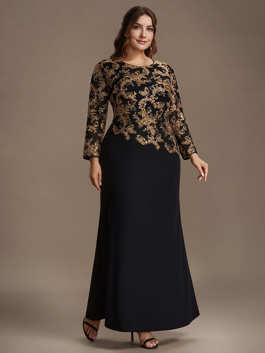 Sequin Fitted Sleeve Bodycon Dress #color_Black & Gold
