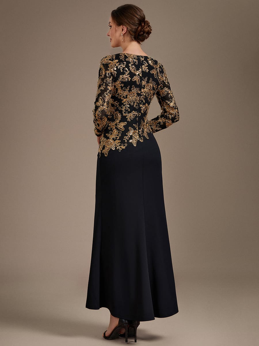 Sequin Fitted Sleeve Bodycon Dress #color_Black & Gold