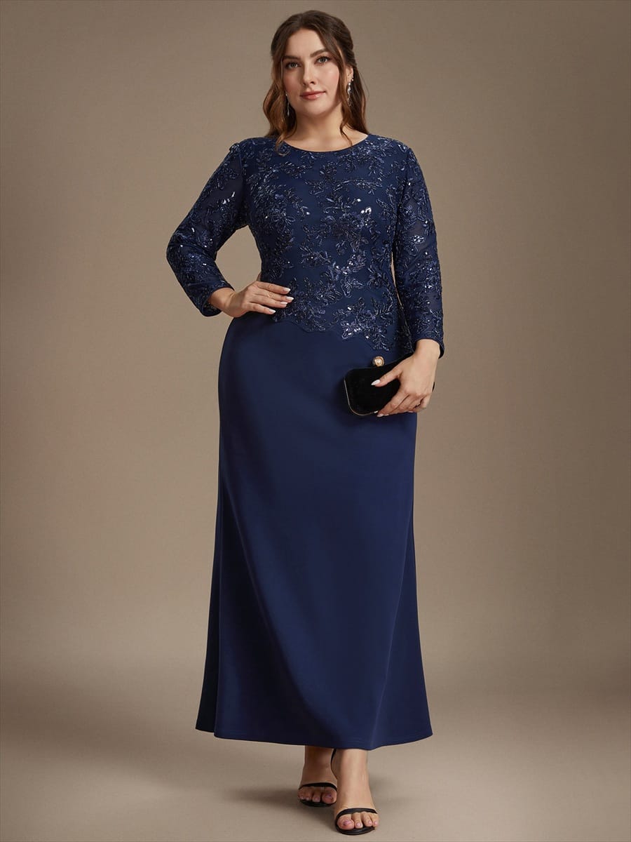 Sequin Fitted Sleeve Bodycon Dress #color_Navy Blue