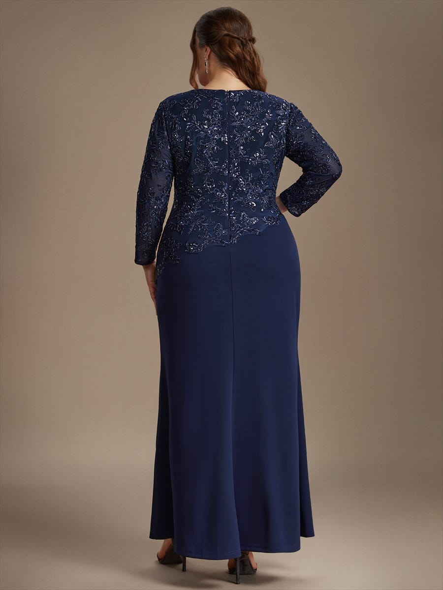 Sequin Fitted Sleeve Bodycon Dress #color_Navy Blue