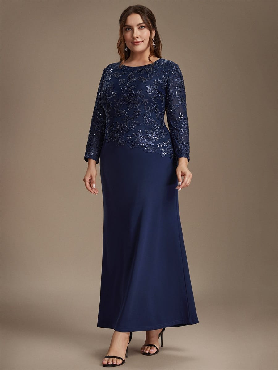 Sequin Fitted Sleeve Bodycon Dress #color_Navy Blue