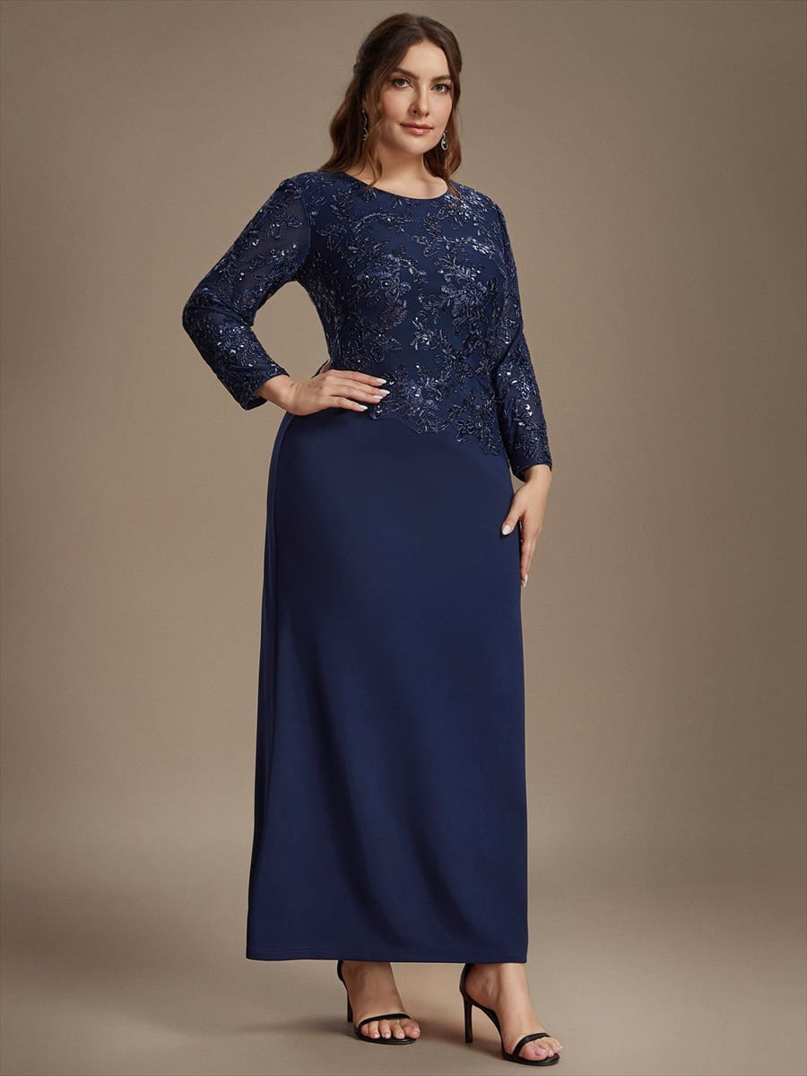 Sequin Fitted Sleeve Bodycon Dress #color_Navy Blue