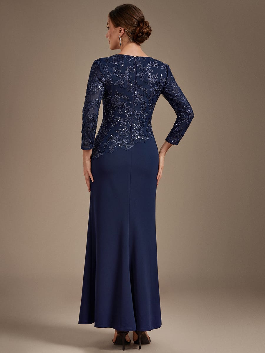 Sequin Fitted Sleeve Bodycon Dress #color_Navy Blue