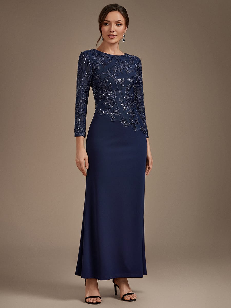 Sequin Fitted Sleeve Bodycon Dress #color_Navy Blue