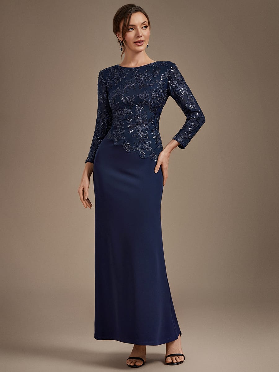 Sequin Fitted Sleeve Bodycon Dress #color_Navy Blue