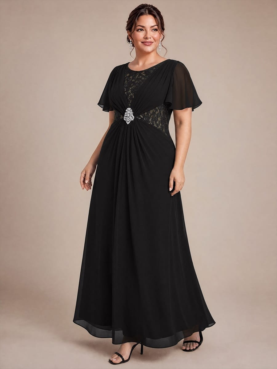 Chiffon Maxi Length Round neckline dress for the mother of the bride #color_Black