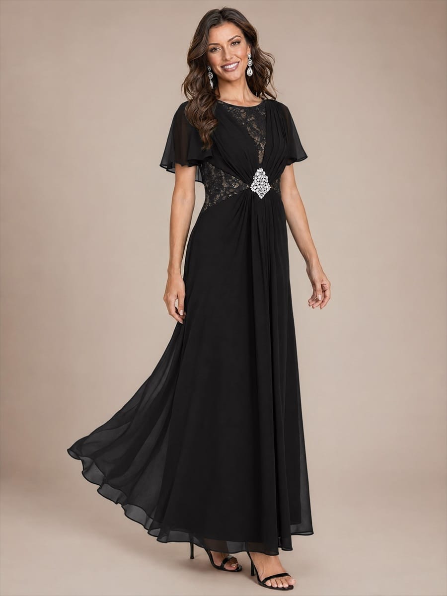Chiffon Maxi Length Round neckline dress for the mother of the bride #color_Black