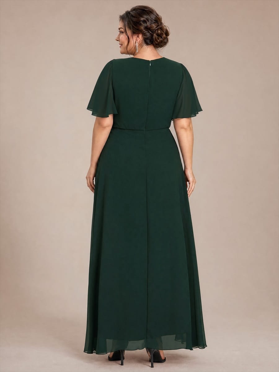 Chiffon Maxi Length Round neckline dress for the mother of the bride #color_Dark Forest Green