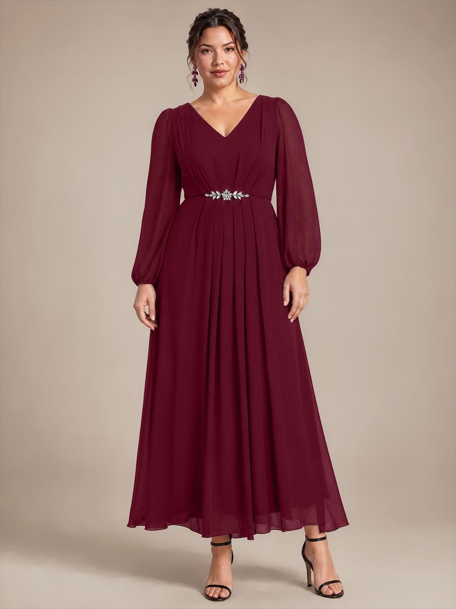 Chiffon Maxi Length V-neckline dress for the mother of the bride #color_Burgundy