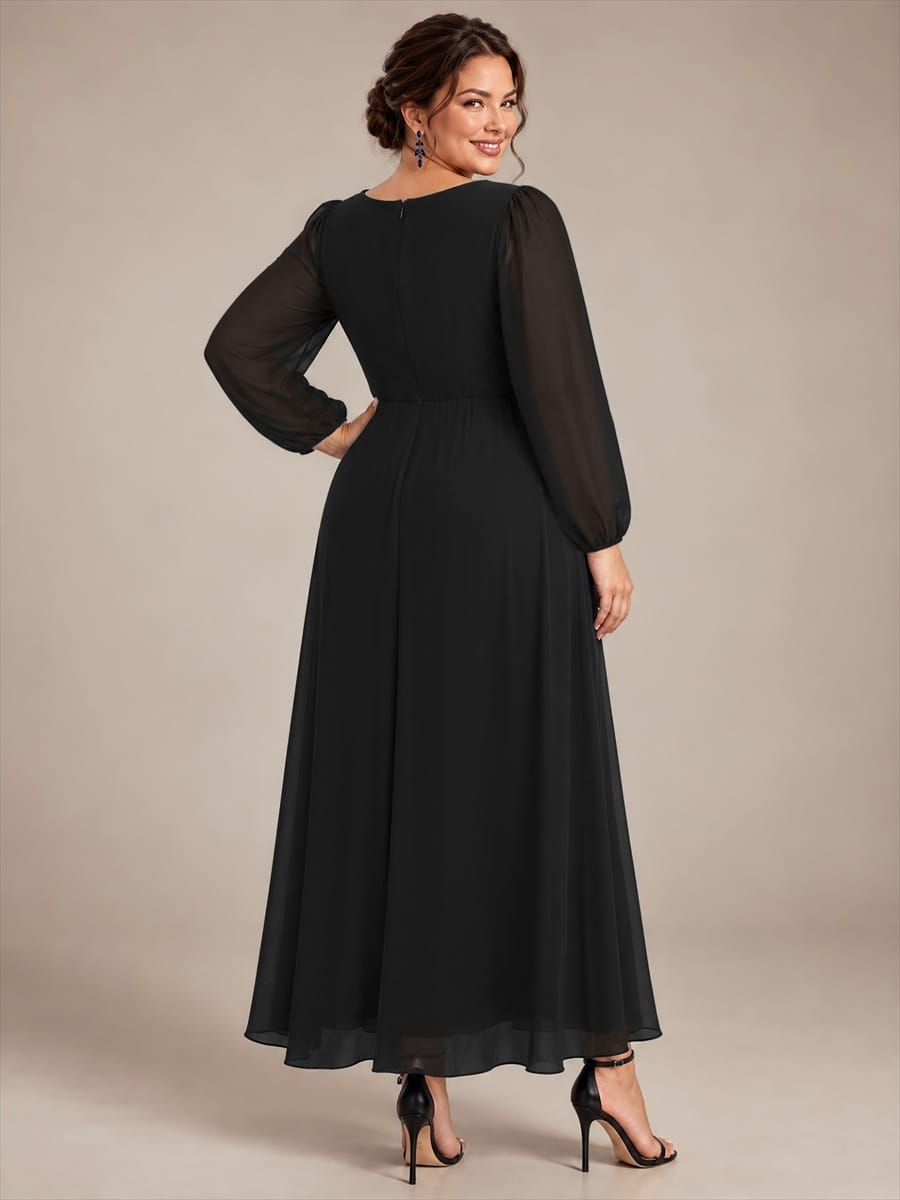 Chiffon Maxi Length V-neckline dress for the mother of the bride #color_Black