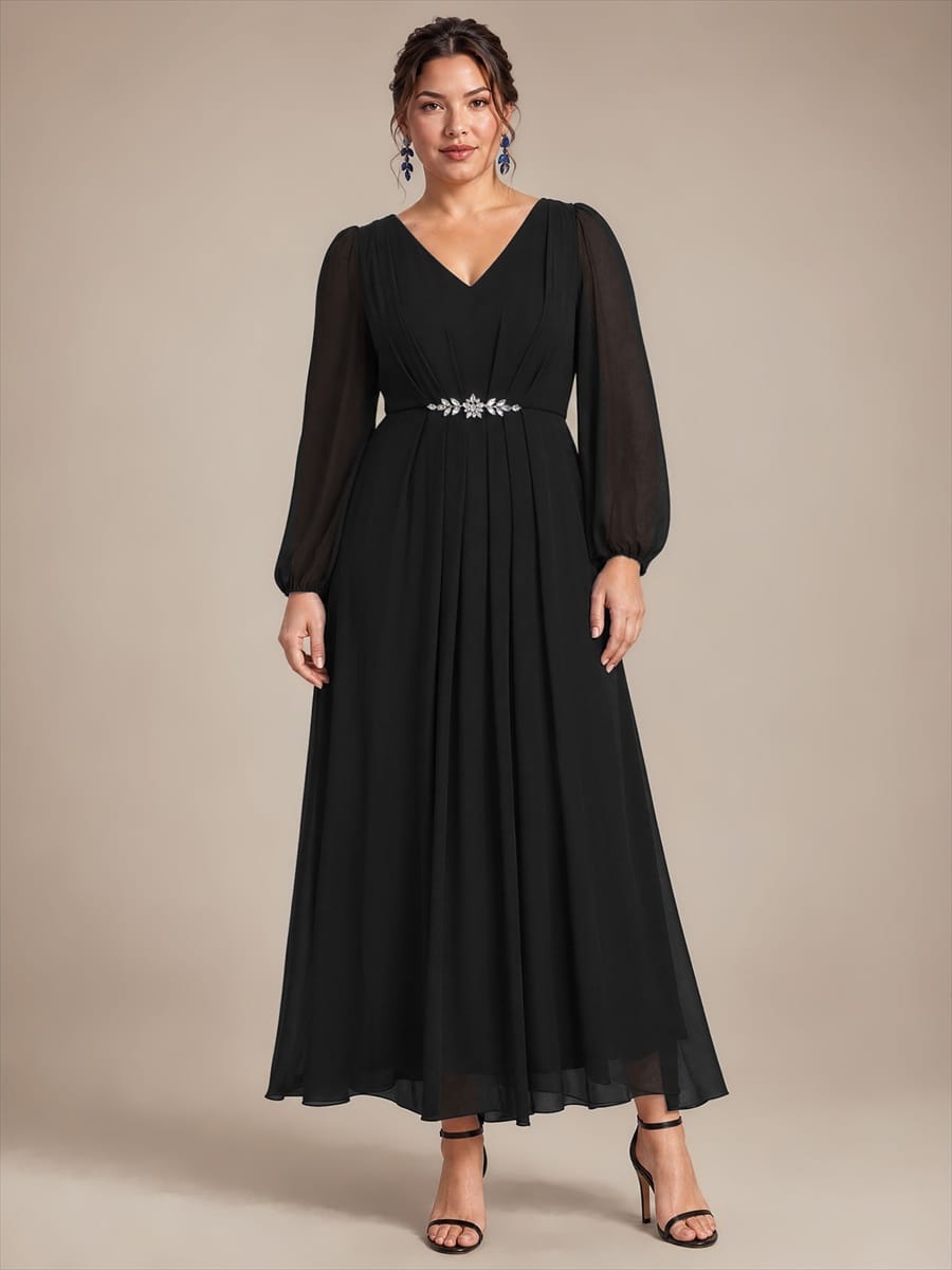 Chiffon Maxi Length V-neckline dress for the mother of the bride #color_Black
