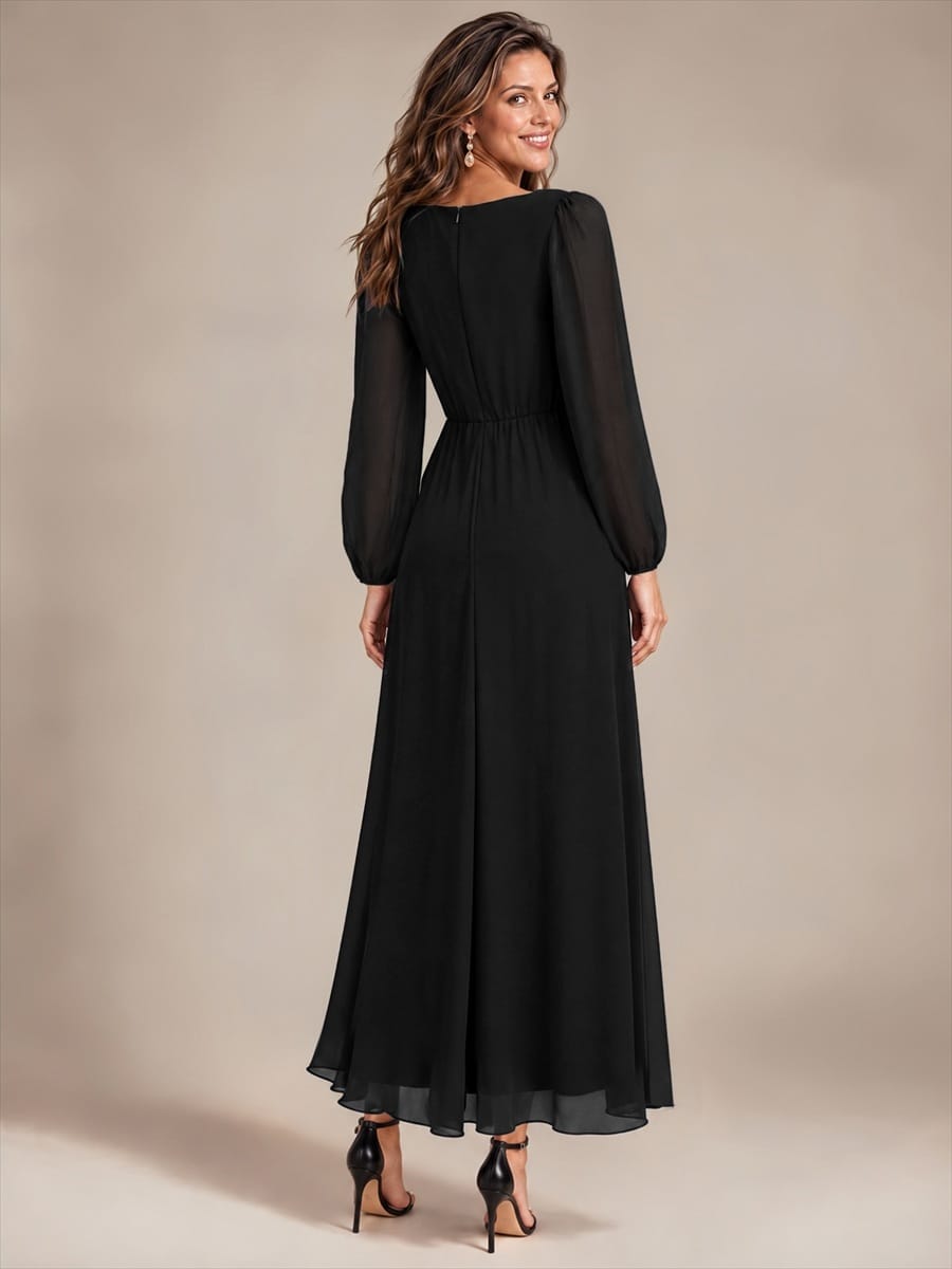 Chiffon Maxi Length V-neckline dress for the mother of the bride #color_Black