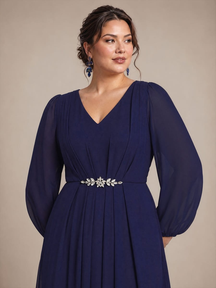 Chiffon Maxi Length V-neckline dress for the mother of the bride #color_Navy Blue