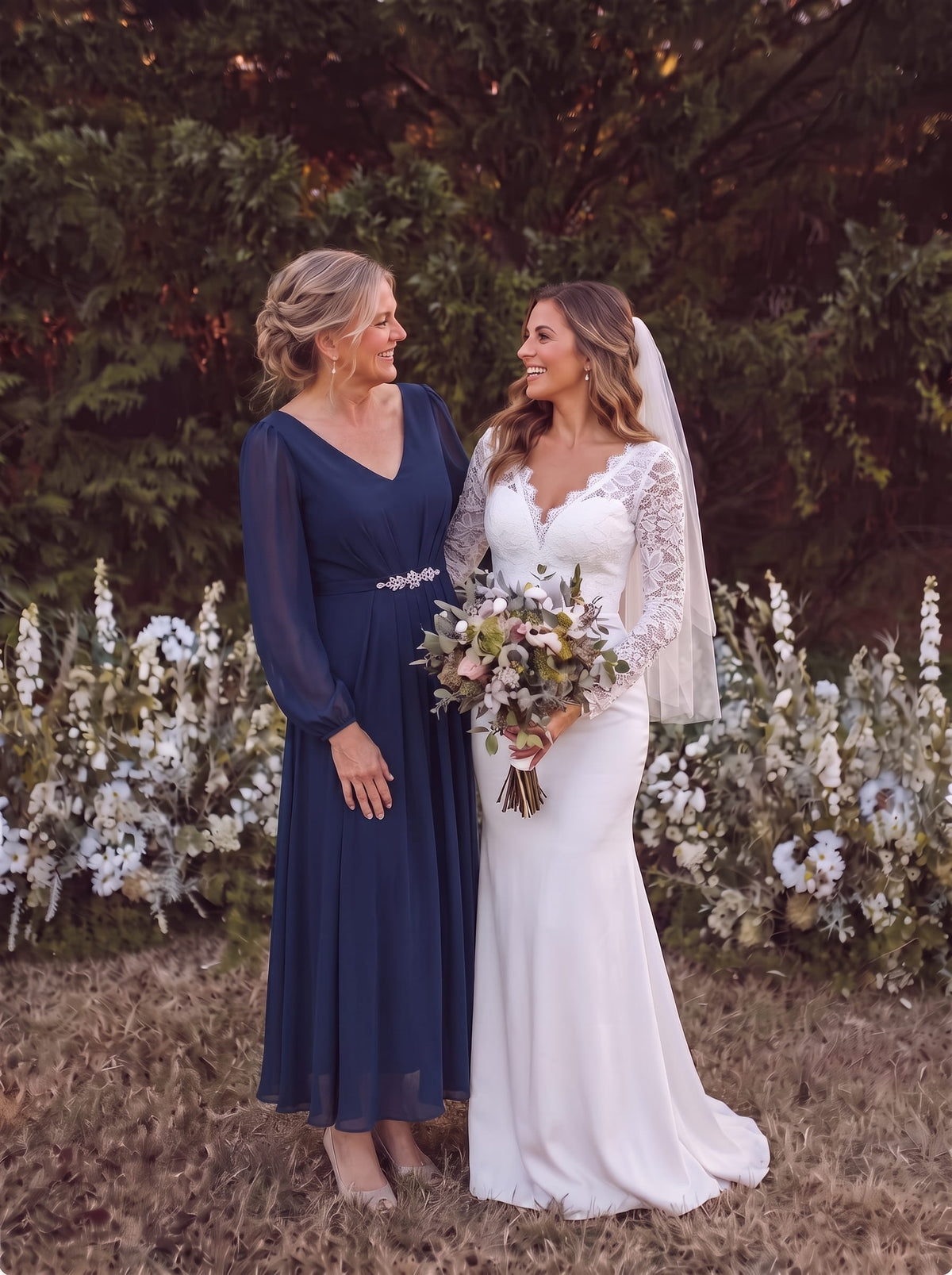Chiffon Maxi Length V-neckline dress for the mother of the bride #color_Navy Blue