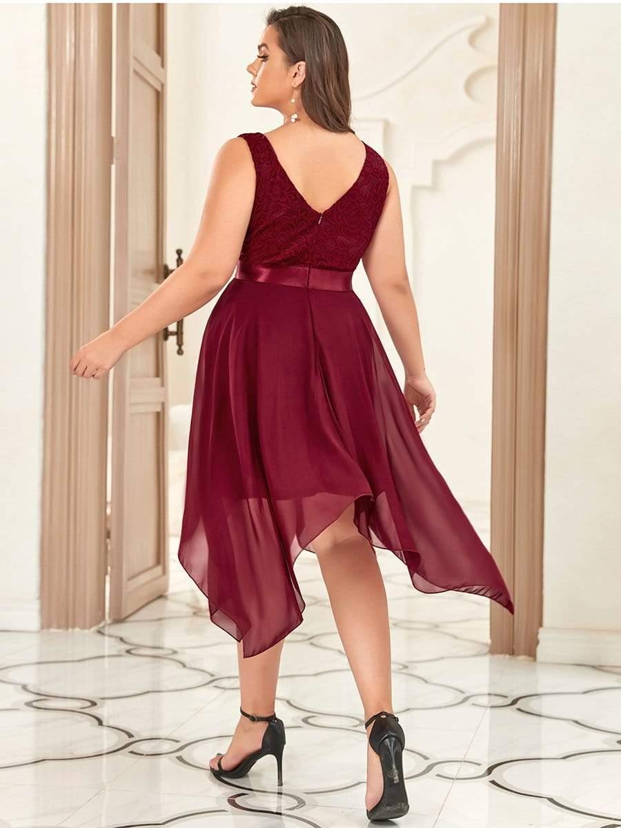 Custom Size Stunning V Neck Lace Chiffon Bridesmaid Dress #color_Burgundy