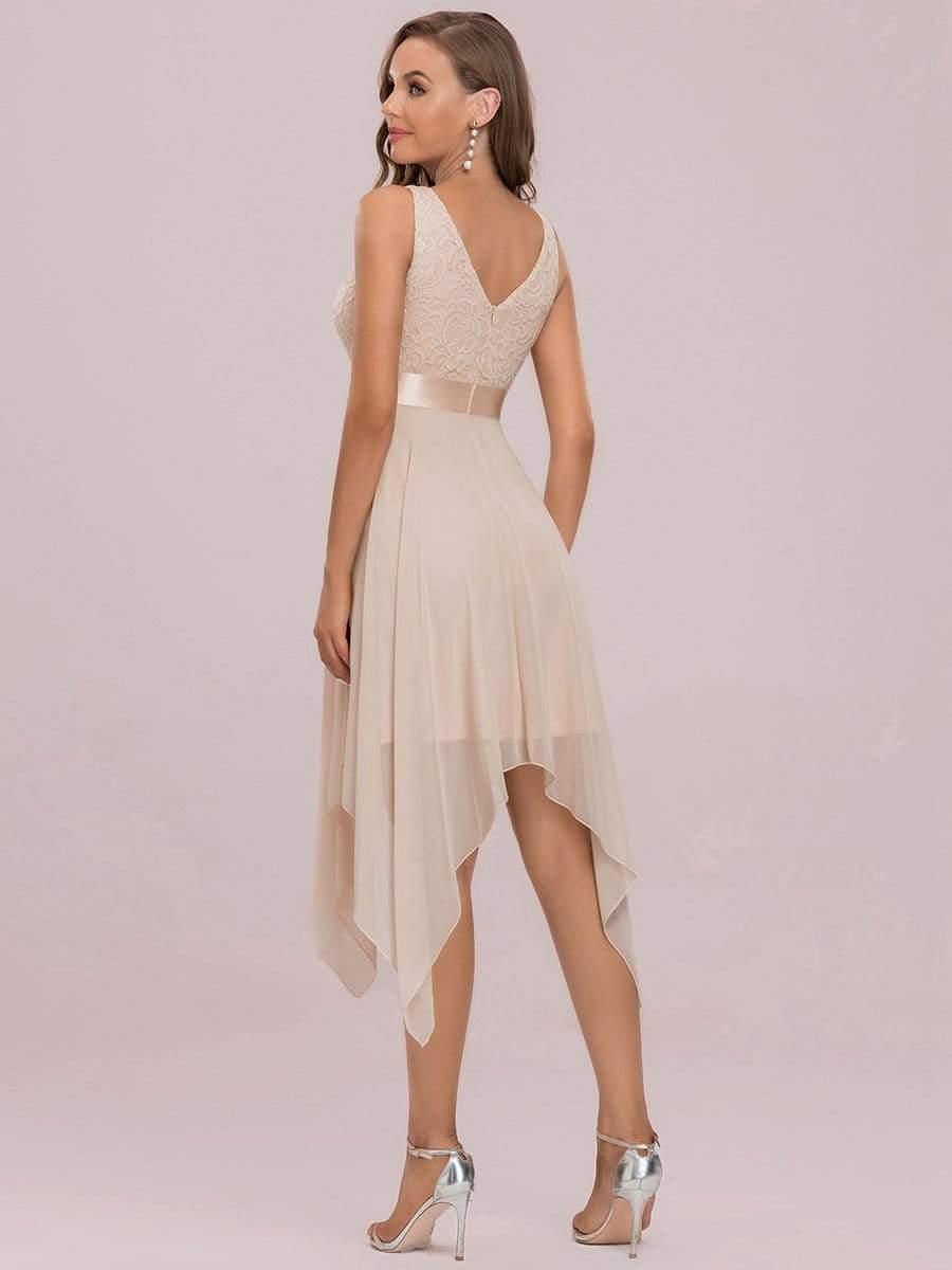 Custom Size Stunning V Neck Lace Chiffon Bridesmaid Dress #color_Blush
