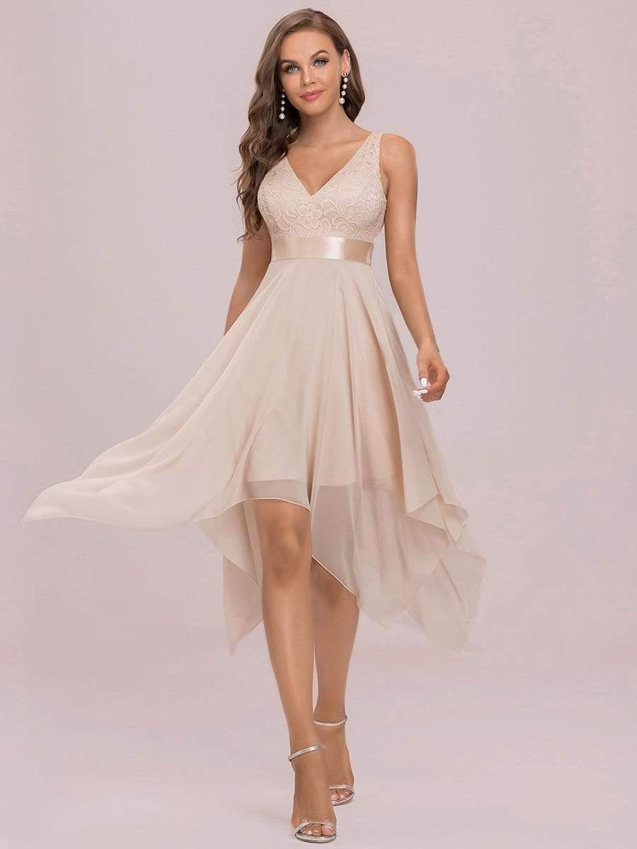 Custom Size Stunning V Neck Lace Chiffon Bridesmaid Dress #color_Blush
