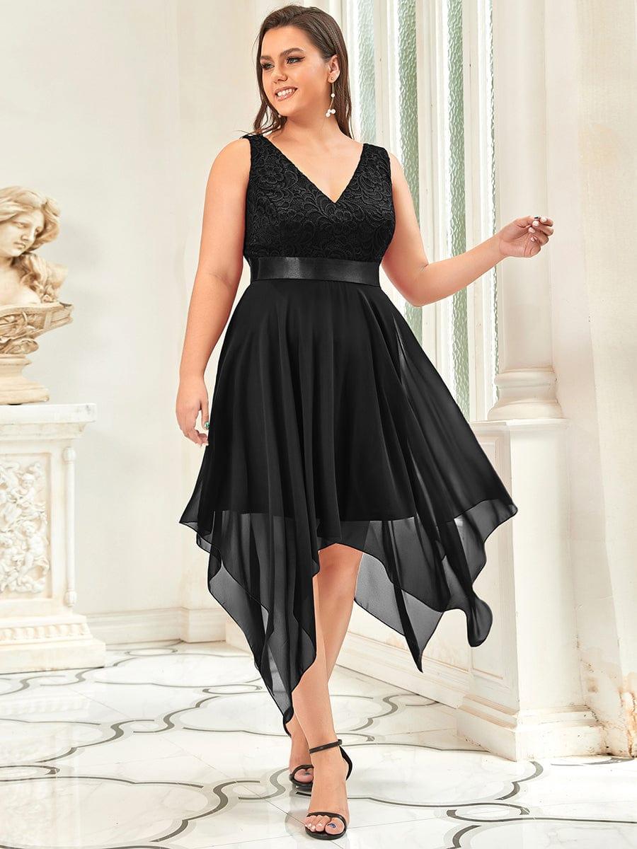 Custom Size Stunning V Neck Lace Chiffon Bridesmaid Dress #color_Black