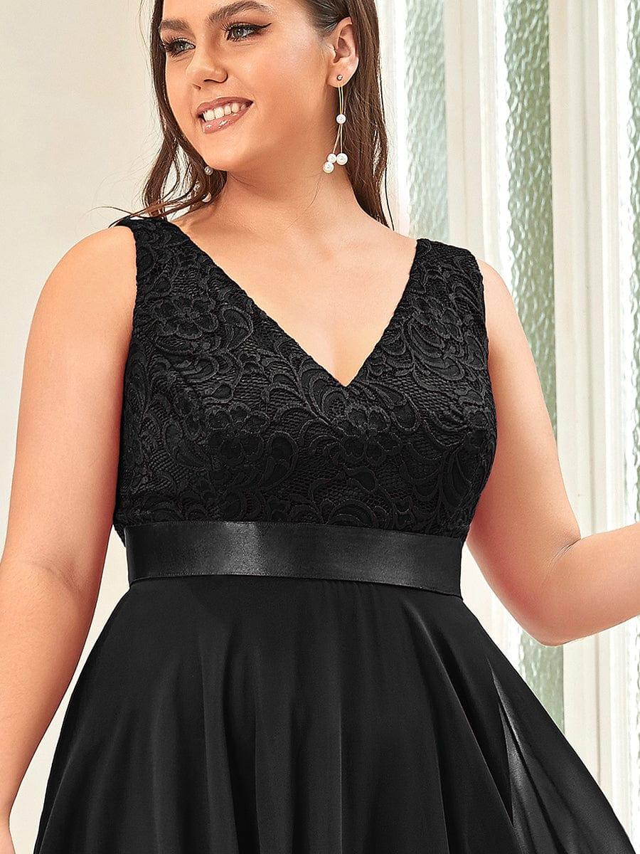 Custom Size Stunning V Neck Lace Chiffon Bridesmaid Dress #color_Black