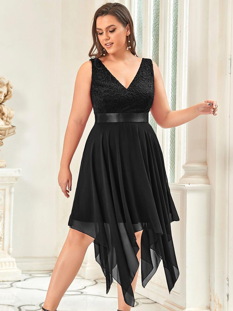 Custom Size Stunning V Neck Lace Chiffon Bridesmaid Dress #color_Black